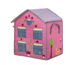 Pink House Medium Size Style Raffia Toy Basket Rice DK